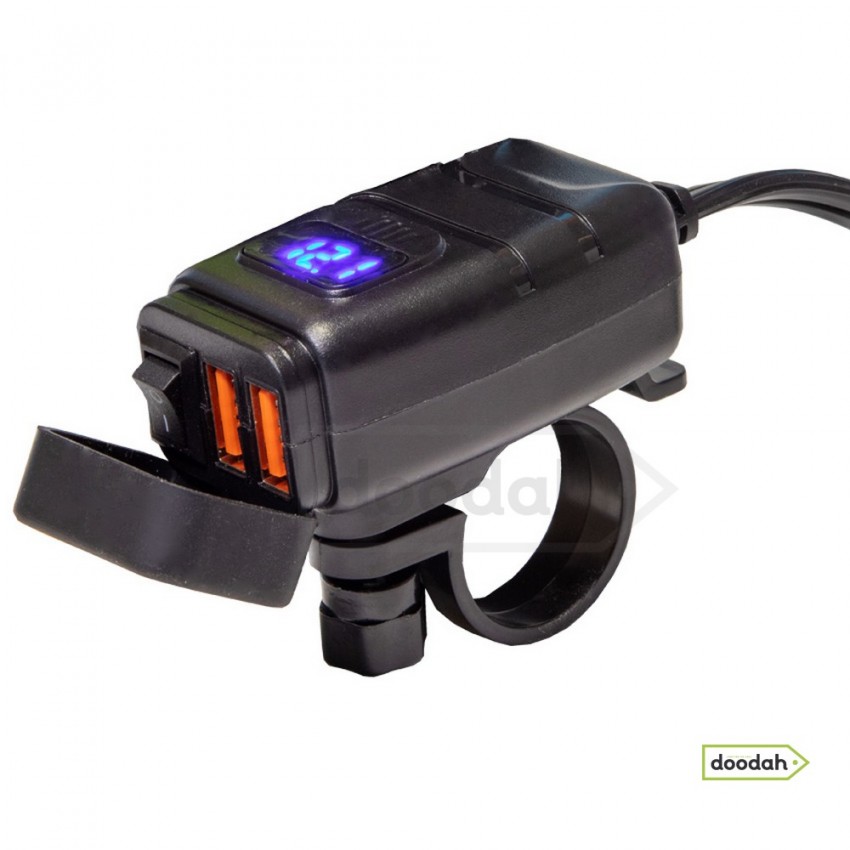 Мото USB зарядний пристрій з вольтметром на кермо - MotoMax 854, IP 65, Quick Charge, 6-30V, 3,4А